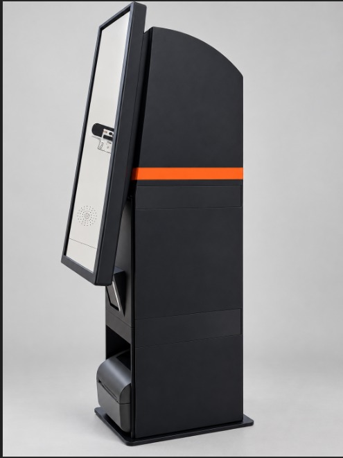 Fully assembled AI-designed carbon fiber kiosk enclosure