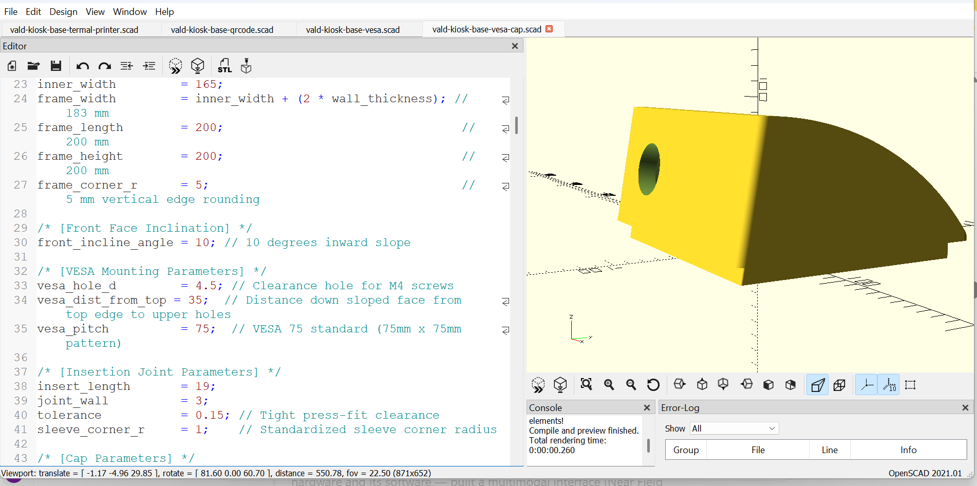 OpenSCAD model of the sloped VESA mounting cap