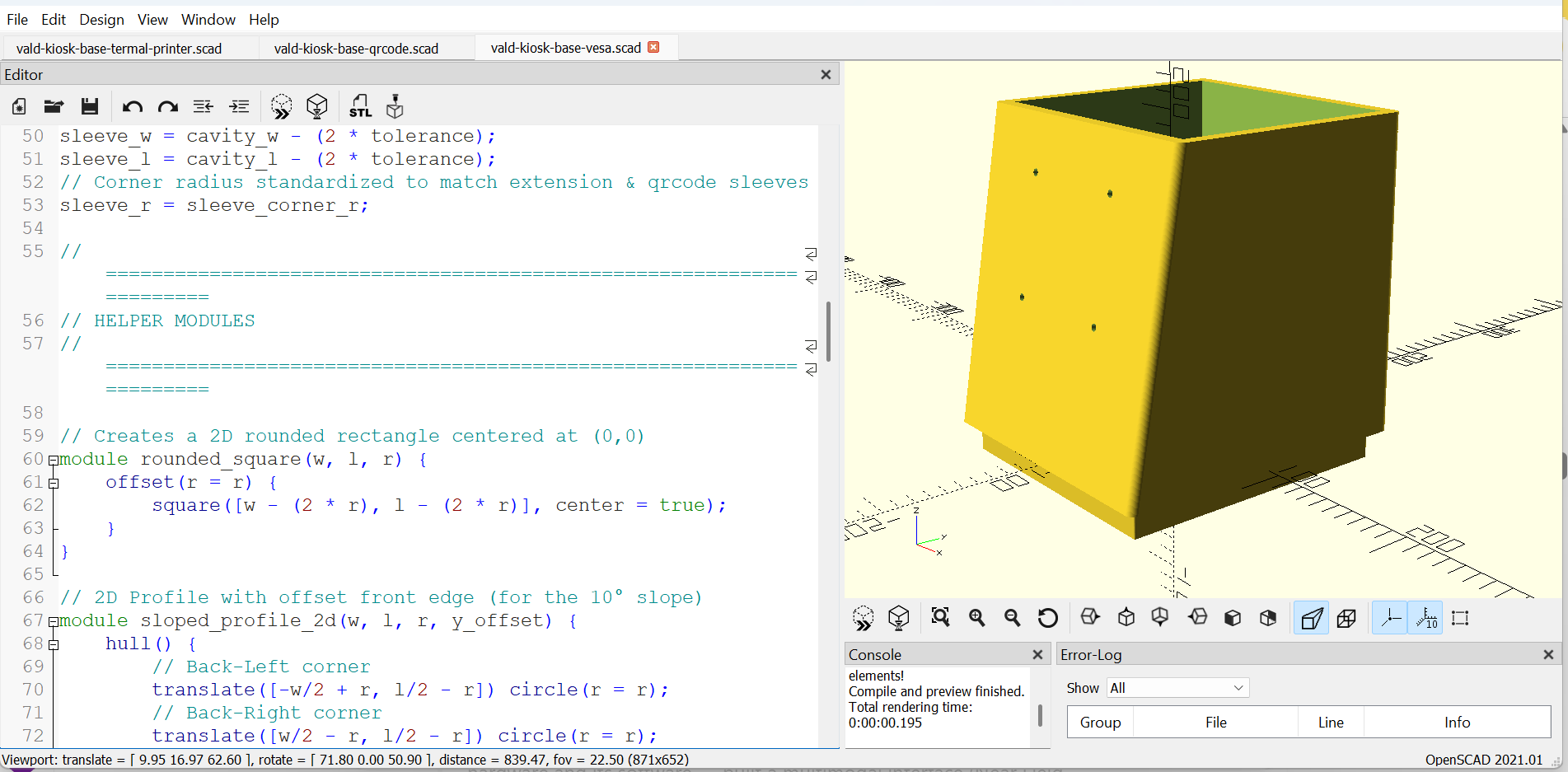 OpenSCAD model of the VESA-75 mounting shell