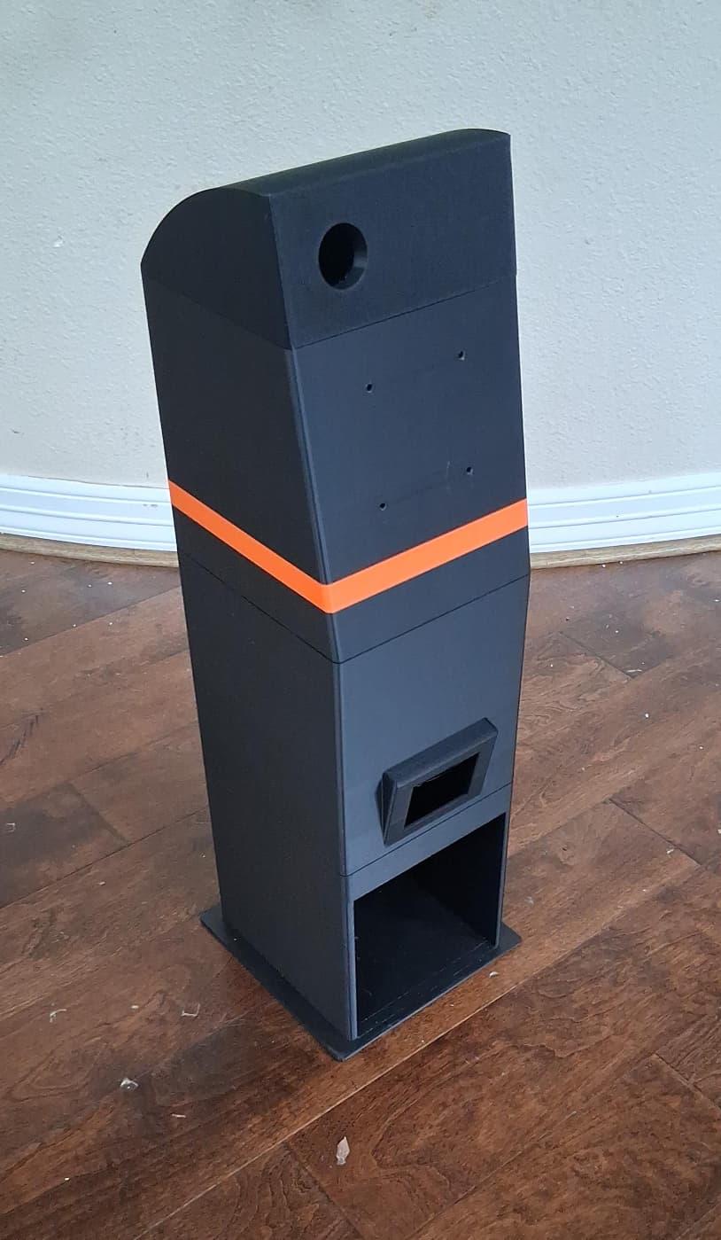 The four kiosk parts snapped together into one finished enclosure